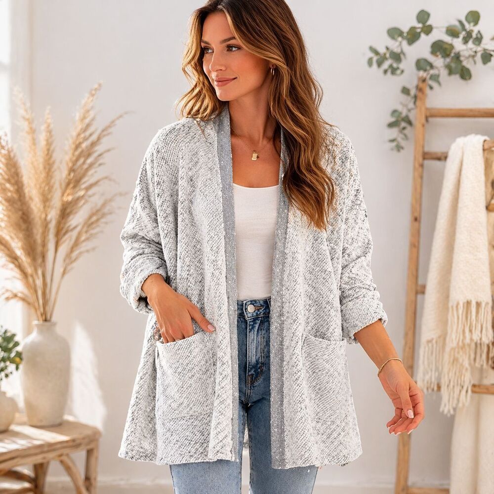 EILEEN FISHER Women's Cardigan SMALL Gray Recycled Wool Organic Cotton‎ MIU